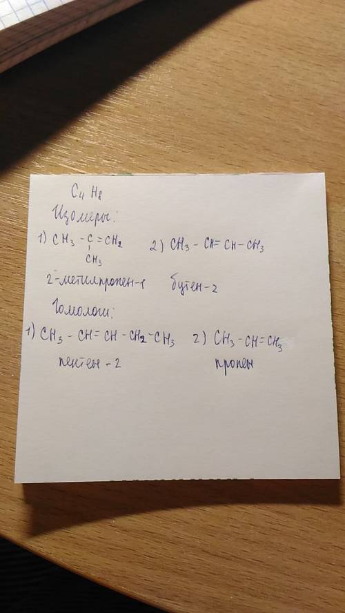 Для алкена состава c4h8 напишите формулы двух изомеров (разного типа) и двух гомологов.назовите все