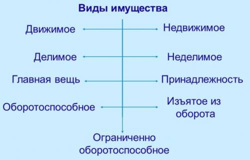 Изобразите материал о видах имущества в виде сложной схемы