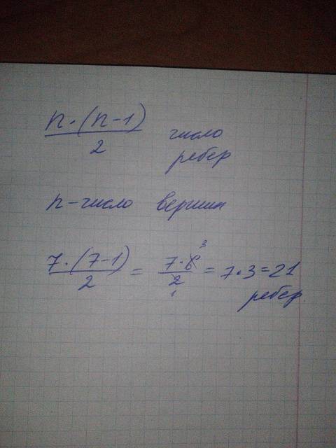 1.2. полный граф имеет 7 вершин, то количество ребер будет равно: а)14; б)21; в)7; г)42.