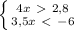 \left \{ {{4x\ \textgreater \ 2,8} \atop {3,5x\ \textless \ -6}} \right. &#10;