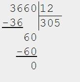 Как записать пример 3660: 12=305 столбиком? !