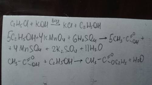Составить уравнение реакции отвечающих на схеме превращений хлорэтан этанол уксусная кислота этилаце