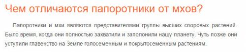 Диференція мохів,папоротей покритонасінних