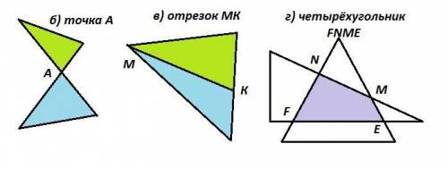 12. какая фигура никогда не получиться при пересечении двух треугольников? а) луч; б) точка; в) отре