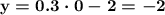 \boldsymbol{\mathrm{y=0.3\cdot0-2=-2}}