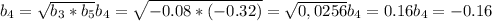 b_4= \sqrt{b_3*b_5} b_4= \sqrt{-0.08*(-0.32)} = \sqrt{0,0256} b_4=0.16 b_4=-0.16&#10;