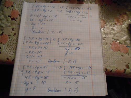 Найдите решение системы 5x-2y=-16 8x-7y=1 -2x+3y=10 4x-9y=-20 9x-2y=35 3x-4y=-5