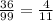 \frac{36}{99} = \frac{4}{11}