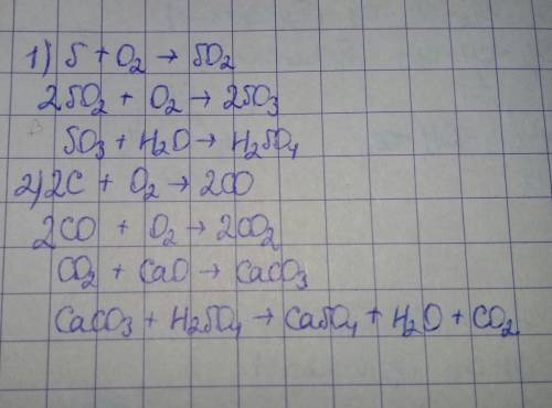 Напишите цепочки превращений.в чечении 1 1)s нулевое получить so2 получить so3 получить h2so4 2)с по