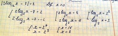 |2log2x-7|=1 найдите сумму корней уравнения