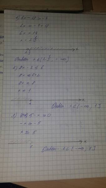 1). 6(x-3)> -4 2). 8x-2< \6 3). 5-x> \0