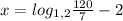 x=log_{1,2} \frac{120}{7}-2