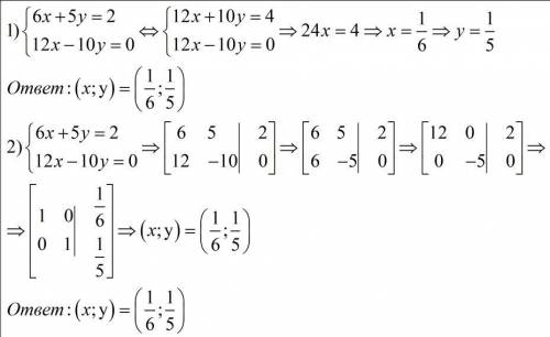6х+5у =2 12х-10у=0 решить систему уравнения додаванием