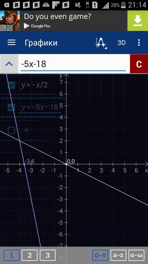 Как решить графическую систему уравнение х+2у=0 5х+у=-18