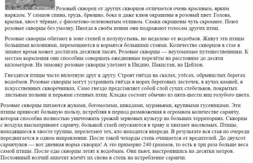 Комплексные 3 класса: розового скворца считают общественной птицей. найди в тексте предложение