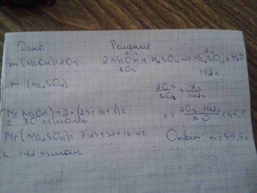 Вычислите массу соли, которая образуется при взаимодействии 20 граммов гидроксида натрия с серной ки