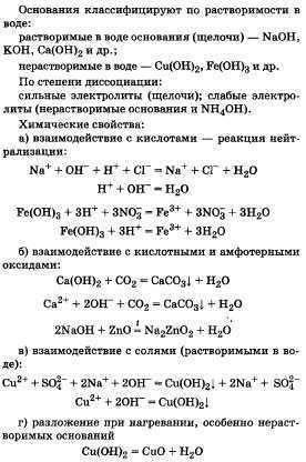 С! основания, их классификация и свойства на основе представлений об электролитической диссоциации.