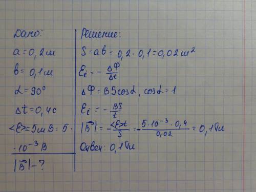 Прямоугольная проводящая рамка размером 0.20х0.10 м помещена в однородное магнитное поле перпендикул