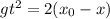 gt^2=2(x_0-x)