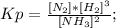 Kp=\frac{[N_{2}]*[H_{2}]^{3}}{{[NH_{3}]^{2}}};