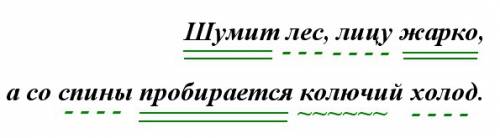 Шумит лес, лицу жарко, а со спины пробирается колючий холод. нужен синтаксический разбор. , !