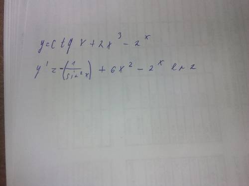 Найти производную функции: f(x)=ctg x+2x^3-2^x заранее ! )