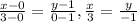 \frac{x-0}{3-0} = \frac{y-1}{0-1} , \frac{x}{3} = \frac{y}{-1}