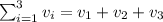 \sum_{i=1}^3v_i = v_1+v_2+v_3