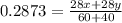 0.2873= \frac{28x+28y}{60+40}