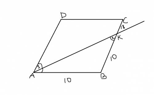 Бисектриса угла a параллеограма abcd пересекает сторону bc в точке k найдите периметр параллеограмма