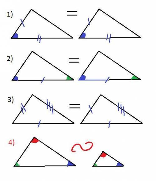 По равенству каких элементов невозможно установить равенство треугольников 1 )по двум сторонам и угл