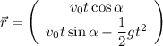 \vec r= \left(\begin{array}{ccc}v_0t\cos\alpha\\v_0t\sin\alpha-\dfrac 12 gt^2\end{array}\right)