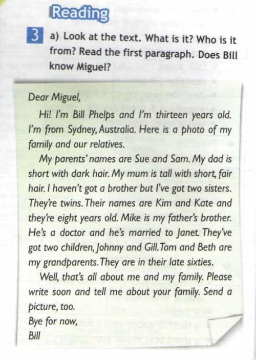 Look at the text. what is it? who is it from? read the first paragraph. does bill know miguel?