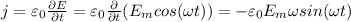 j=\varepsilon _0 \frac{\partial E}{\partial t} =\varepsilon _0 \frac{\partial }{\partial t} (E_mcos(\omega t))=-\varepsilon _0E_m\omega sin(\omega t)