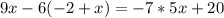 9x-6(-2+x)=-7*5x+20