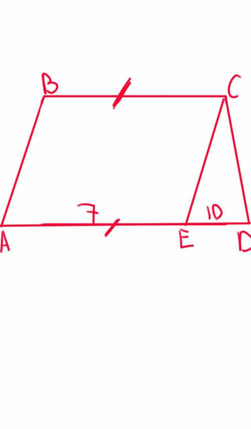 Іть! пряма сe паралельна бічній стороні ав трапеції авсd і ділить основу ad на відрізки ае і de такі