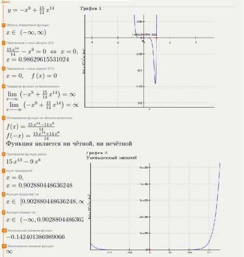 Напишите общий вид первообразных для данных функций: f(x)=-x^9+15/14x^14