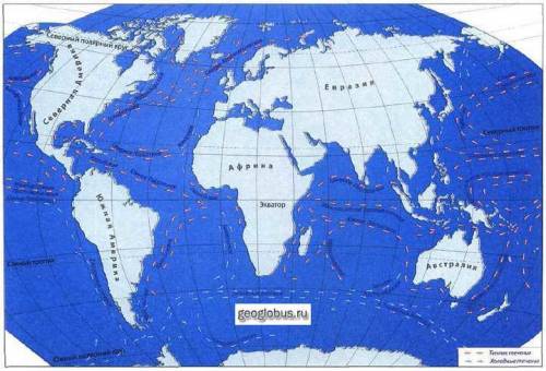 Найдите пять больших колец течений в океанах земли 2. определите в каком направлении вращается вода