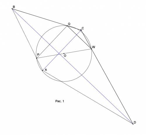 Точки p,q,w делят стороны выпуклого четырехугольника abcd в отношении ap: pb=cq: qb=cw: wd=1: 4, рад
