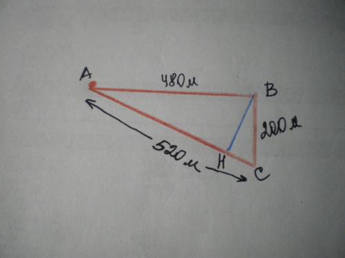 Турист отправился в поход из точки a и сначала 480 м на восток до точки b ,потом 200 м на юг и дости