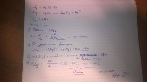 2грамма смеси серебра и магния обработали розбавленою серной кислотой. объём водорода, что отделится