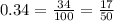 0.34=\frac{34}{100}=\frac{17}{50}