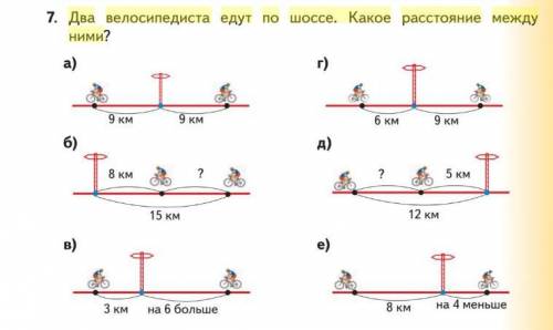 Два велосипедиста едут по шоссе.какое расстояние между ними?