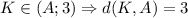 \displaystyle K\in (A;3)\Rightarrow d(K,A)=3