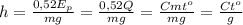 h= \frac{0,52E_p}{mg} = \frac{0,52Q}{mg} = \frac{Cmt^o}{mg} = \frac{Ct^o}{g}