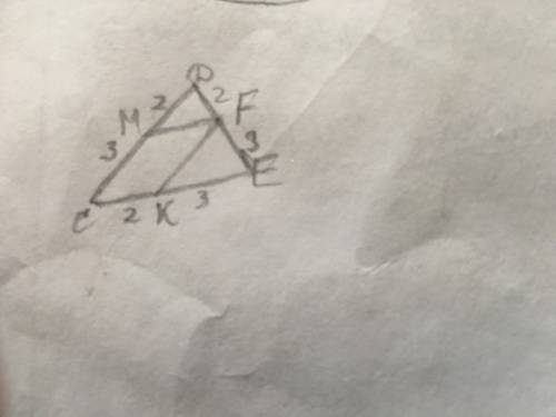 На стороне de треугольника cde выбрана точка f так, что df: fe=2: 3. через точку f параллельно сторо