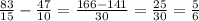 \frac{83}{15}- \frac{47}{10}= \frac{166-141}{30}= \frac{25}{30}= \frac{5}{6}