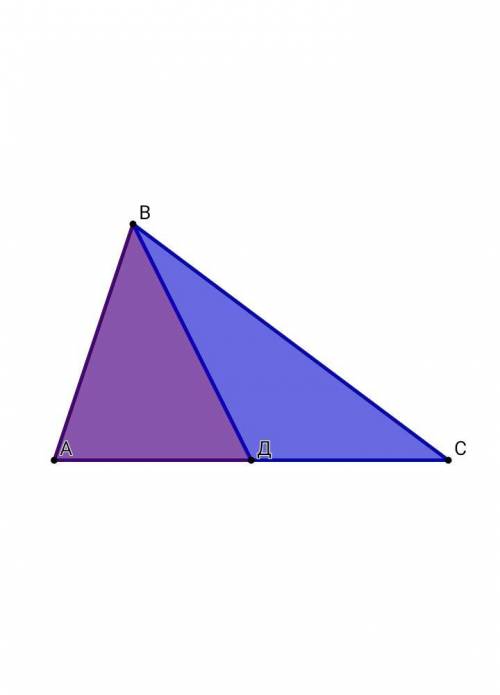 Медиана bd треугольника авс разбивает его на два треугольника ,периметр которого равны 32см и 36см.н