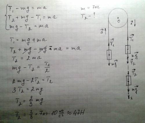 Через невесомый блок перекинута нить, к одному концу её подвешен первый груз, а к другому концу втор