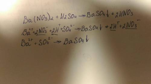 Составьте уравнения реакций в молекулярном и ионном виде ba(no3)2+h2so4